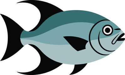 Fototapeta premium Blue and grey fish vector illustration with open mouth and black fins isolated on a transparent background for marine life concepts.
