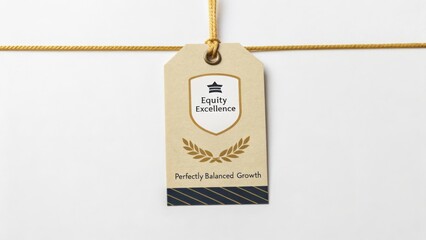 Elegant Tag Featuring Equity Excellence Badge and Perfectly Balanced Growth Message for Branding and Marketing Purposes