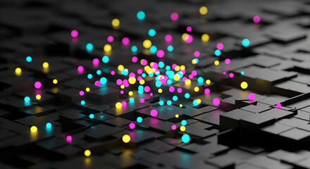 Abstract glowing particles on dark textured surface, modern technology background