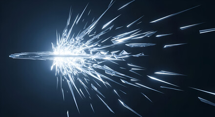 Abstract glowing explosion effect with shards on a dark background, technology art