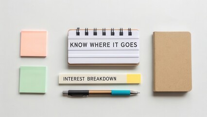 Creative workspace with notepad, sticky notes, pen, and motivational message for productivity and organization