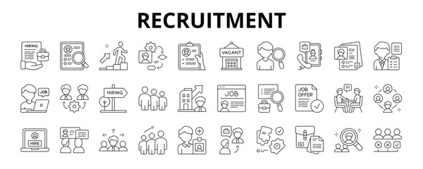30 Recruitment Line Icons Vector - HR Process, Job Hiring, Talent Search, Interview Call, CV Screening, Employee Onboarding, Career Path