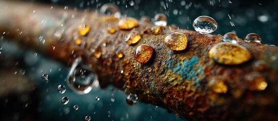 Rusty pipe with water droplets