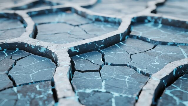 Cracked blue surface with hexagonal patterns and glowing edges