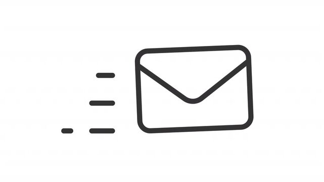 Animated letter flying line icon. Sending mail service animation. Closed envelope moving fast. Communication channel usage. Outline element on white background. HD video with alpha channel