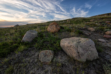 Rocks in the prairie with late day light