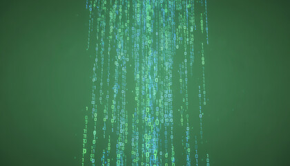 Abstract digital rain with cascading green binary code representing data flow and technology innovation.