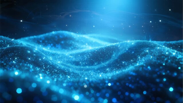 Abstract blue wave pattern with glowing particles and dynamic light effects - Powered by Adobe