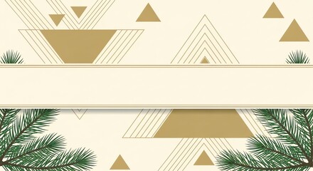 Elegant Festive Background with Geometric Triangles and Fir Branches.