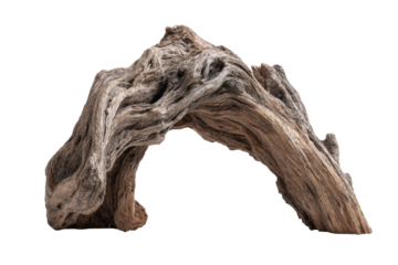 Arching, aged wood piece with textured surface