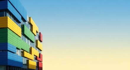 Striking facade architecture, vibrant colors, modern design in urban environment