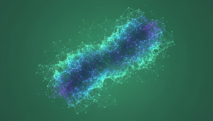 Abstract representation of a molecular structure, showcasing intricate connections and vibrant colors on a green background.