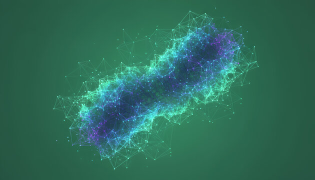 Abstract representation of a molecular structure, showcasing intricate connections and vibrant colors on a green background. - Powered by Adobe