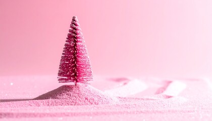 Pink Christmas Tree in Snow - A Minimalist Holiday Scene.