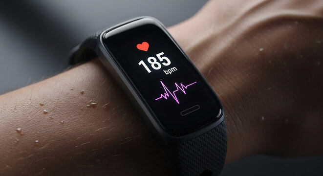 Smartwatch displaying heart rate and vital signs, a modern device for health and fitness tracking