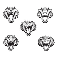 BLACK AND WHITE VECTOR GRAPHICS OF AN ANGRY ALLIGATOR HEAD DESIGN