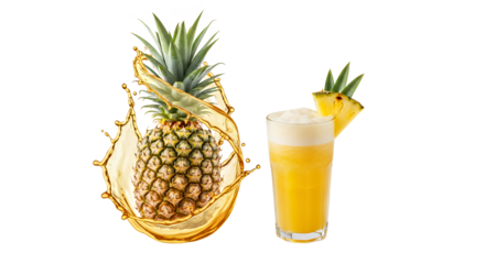 Refreshing pineapple splash beverage with juicy fruit slice and vibrant golden liquid