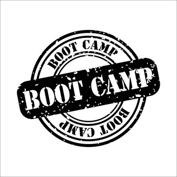 Vibrant boot camp logo with bold typography and distressed texture