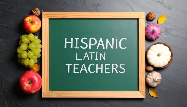 Hispanic Latin Teachers Sign with Fruits and Vegetables.