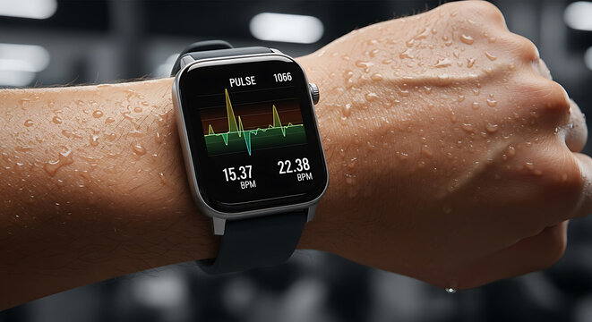 Fitness Tracker Displaying Heart Rate and Body Statistics During Workout