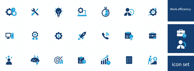 Efficiency web icon set style. Performance, business planning, success, goal, process, collection. Vector illustration