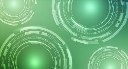Abstract glowing digital concentric circles radiating on a vibrant green gradient background