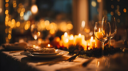 A bright dining space highlights a seasonal celebration table indoors