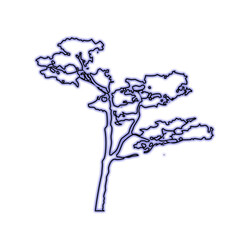Stylized glowing tree with blue and purple outline on black background