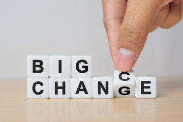 Hand flipping dice for big " Change" to big " Chance " wording. Economy investment business crisis and technology transformation can make good chance