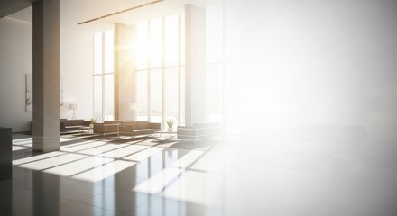 Sunlit modern interior with lounge area offering a clean and minimalist design