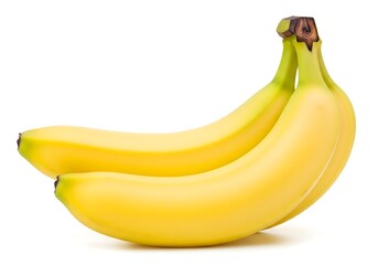 Cluster of Fresh Yellow Bananas on White Background