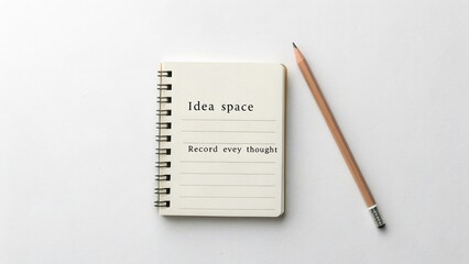Minimalist notebook and pencil on white background for recording ideas and thoughts in a creative and organized way