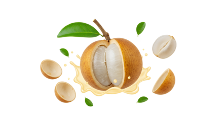 Exotic Longan Fruit Slice with Leaf and Refreshing Splashes