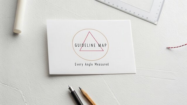 Modern Guideline Map Design Featuring Geometric Triangle and Stylish Font on Minimalist Desk with Stationery Items