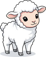 Adorable Cartoon Lamb with Fluffy White Wool and Sweet Expression.