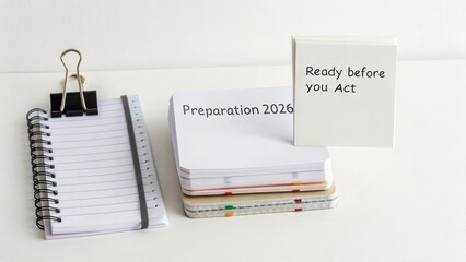 Organized workspace with notepad, flashcards, and motivational quote for efficient study preparation and goal setting