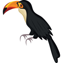 Obraz premium Pixel Art Toucan Bird With Black Body Orange Beak And Yellow Accent On Transparent Background