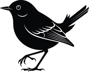 Cute little bird silhouette standing on one leg, black vector illustration isolated on white background for garden nature design, animal logo, and wildlife art