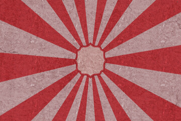 Abstract retro sunburst illustration with radiating red rays on a distressed paper texture, a vintage-style graphic background