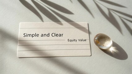 Simple and Clear Concept of Equity Value with Transparent Object and Leaf Shadows on Neutral Background