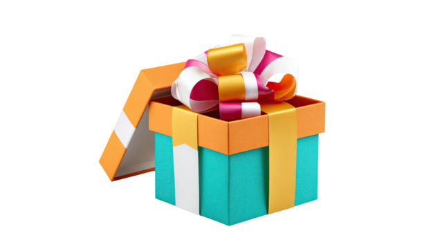 Open gift box with colorful bow