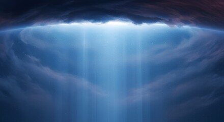 Fototapeta premium Abstract celestial landscape with ethereal blue light shining through clouds