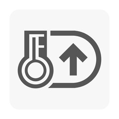 Rising Temperatures: An icon illustrating a thermometer with an upward arrow, representing increasing temperatures, climate change, and global warming.