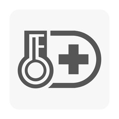 Thermometer with plus symbol vector icon, illustrating temperature increase or heat adjustment. Ideal for HVAC systems, air conditioning controls, dashboard indicators, remote buttons and interfaces.