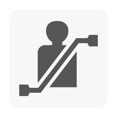 A clean, minimalist vector icon showing a person securely fastened with a seatbelt, representing vehicle safety, protection, driving awareness, and essential automotive dashboard indicators.
