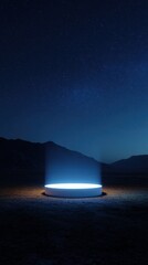 Vibrant photo of a glowing podium under a starry sky in a dark and mysterious landscape