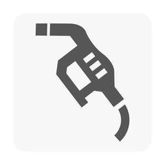 Monochrome vector illustration of fuel pump nozzle, symbolizing refueling, energy supply, transportation, low energy alert and oil and gas industry, ideal for UI buttons, dashboards and elements.