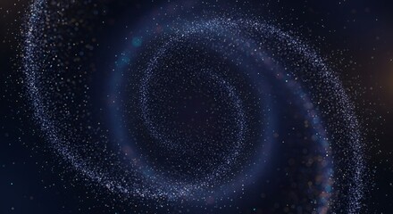 Abstract spiral galaxy of glowing particles on a dark blue gradient background