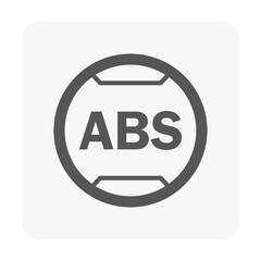 Clean, minimalist circular icon featuring ABS mark, representing  vehicle Anti lock Braking System. Ideal for dashboard interface design, automotive safety graphics, and control panels.