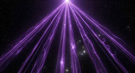 Cosmic Radiance: Abstract Purple Light Beams Illuminating the Starry Expanse